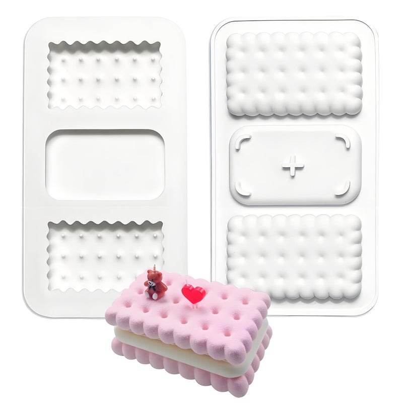 Fchil 3D Cookie Biscuit Silicone Mold, Sandwich Shape Cake Decorating Pan, Set of 2, White - Image 1
