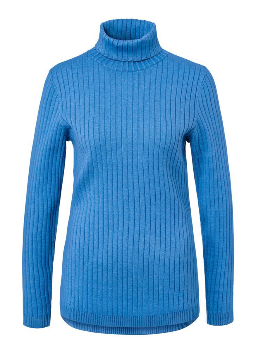 Tchibo Women Turtle Neck Long Sleeve Textured Sweater, Blue  - Image 2