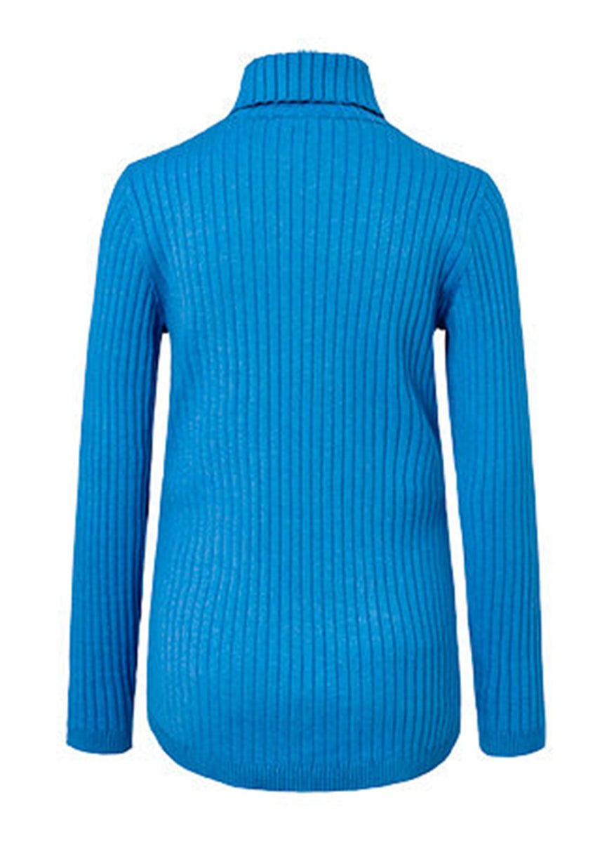 Tchibo Women Turtle Neck Long Sleeve Textured Sweater, Blue  - Image 3