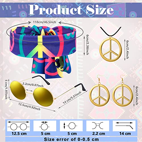 Haull 7 Pcs 60s 70s Disco Hippie Outfits for Women Halloween Costume Set Boho Flared Pants Fringe Vest Peace SignDreamy FlowerXXLarge - Image 3
