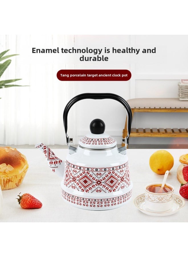 Generic - Enamel Spot White Red Target Blue Target Ancient Bell Pot Black Steel Handle Cold Kettle Tea Kettle-Color:White Background Red Target Ancient Bell Pot-Capacity:1.7L - Image 1