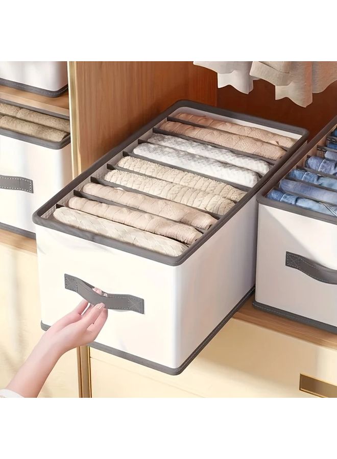 1 PC Foldable Fabric Drawer Organizer 6 Grids with Handles Multi Compartment Storage Box for Clothes Pants Bedding Durable Lightweight Space Saving Tension Fit Closet Drawer Organizer for Home Moving Laundry Textile Storage Solution Woven Texture Closet Organizers - Image 2
