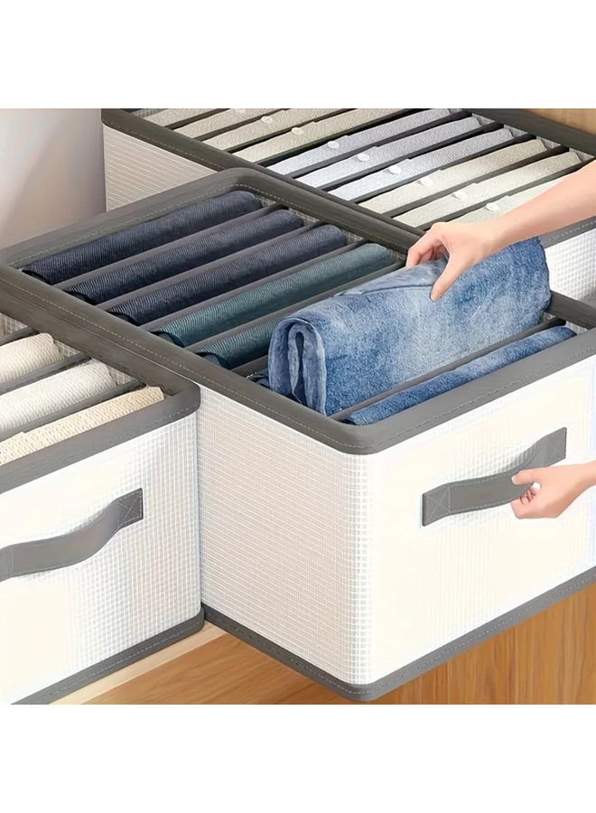 1 PC Foldable Fabric Drawer Organizer 6 Grids with Handles Multi Compartment Storage Box for Clothes Pants Bedding Durable Lightweight Space Saving Tension Fit Closet Drawer Organizer for Home Moving Laundry Textile Storage Solution Woven Texture Closet Organizers - Image 1