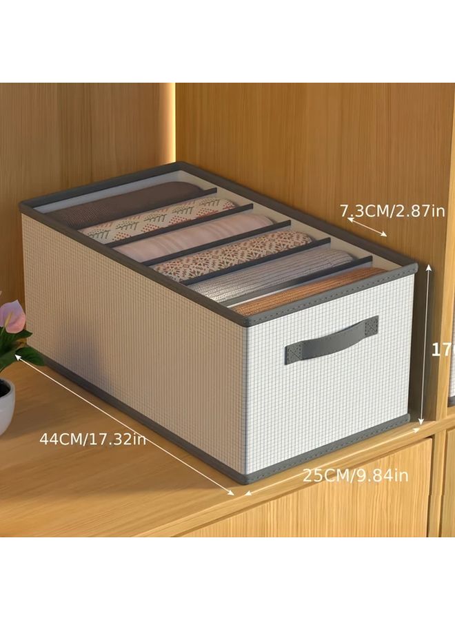 1 PC Foldable Fabric Drawer Organizer 6 Grids with Handles Multi Compartment Storage Box for Clothes Pants Bedding Durable Lightweight Space Saving Tension Fit Closet Drawer Organizer for Home Moving Laundry Textile Storage Solution Woven Texture Closet Organizers - Image 5