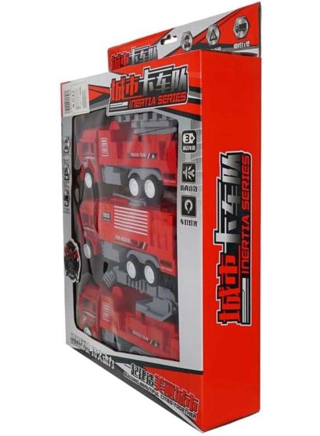 Plastic Fire Rescue Car Toy Set For Boys - Red - Image 3