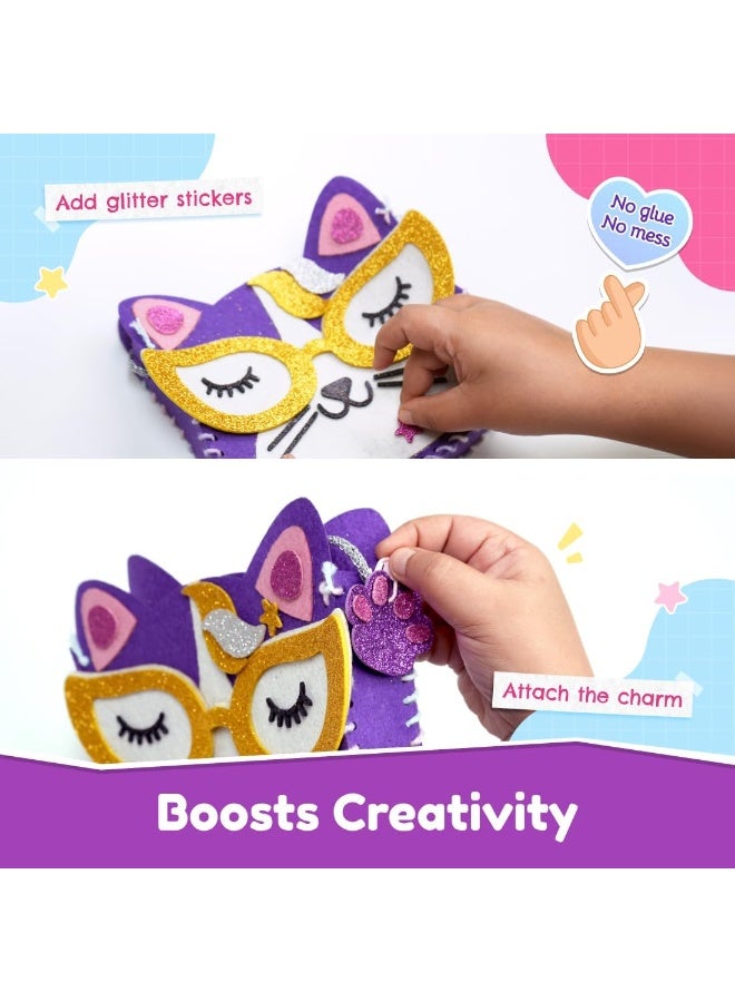 Capstro Sew & Foil Art Kitten Sling Bag Kit – DIY Sewing & Decorating Craft Set with Felt Pieces, Foil Stickers & Yarn | Creative Arts & Crafts Toy for Girls Ages 6–12 | Cute Cat Theme Gift for Kids - Image 3