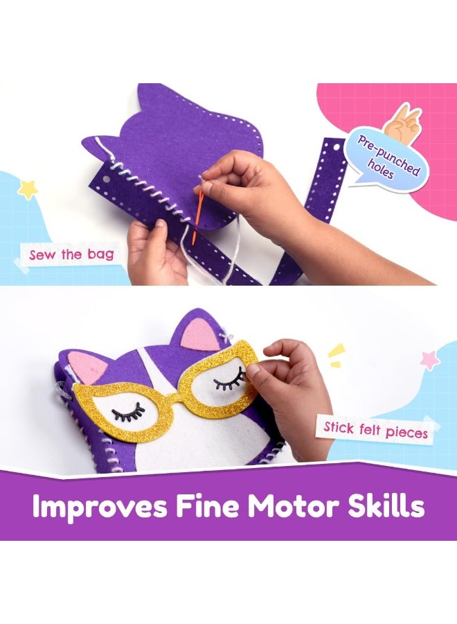 Capstro Sew & Foil Art Kitten Sling Bag Kit – DIY Sewing & Decorating Craft Set with Felt Pieces, Foil Stickers & Yarn | Creative Arts & Crafts Toy for Girls Ages 6–12 | Cute Cat Theme Gift for Kids - Image 2