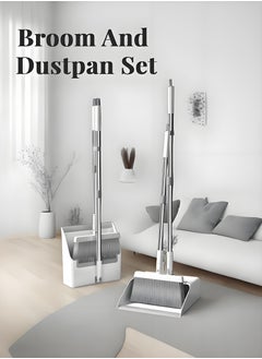 XiuWoo Broom and Dustpan Set with Dustpan Teeth Household Cleaning Broom Sweeping Brush for Indoor Outdoor Kitchen Home Office Lobby  - Image 2
