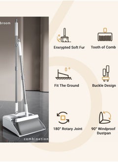 XiuWoo Broom and Dustpan Set with Dustpan Teeth Household Cleaning Broom Sweeping Brush for Indoor Outdoor Kitchen Home Office Lobby  - Image 3