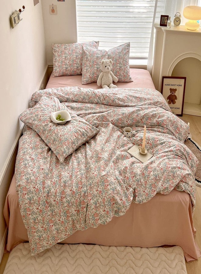EAVD Boho Floral Comforter Set Twin XL Girls Soft Microfier Chic Shabby Pink Floral Bedding Set with 2 Pillowcases French Style Garden Botanical Comforter for All-Season - Image 1