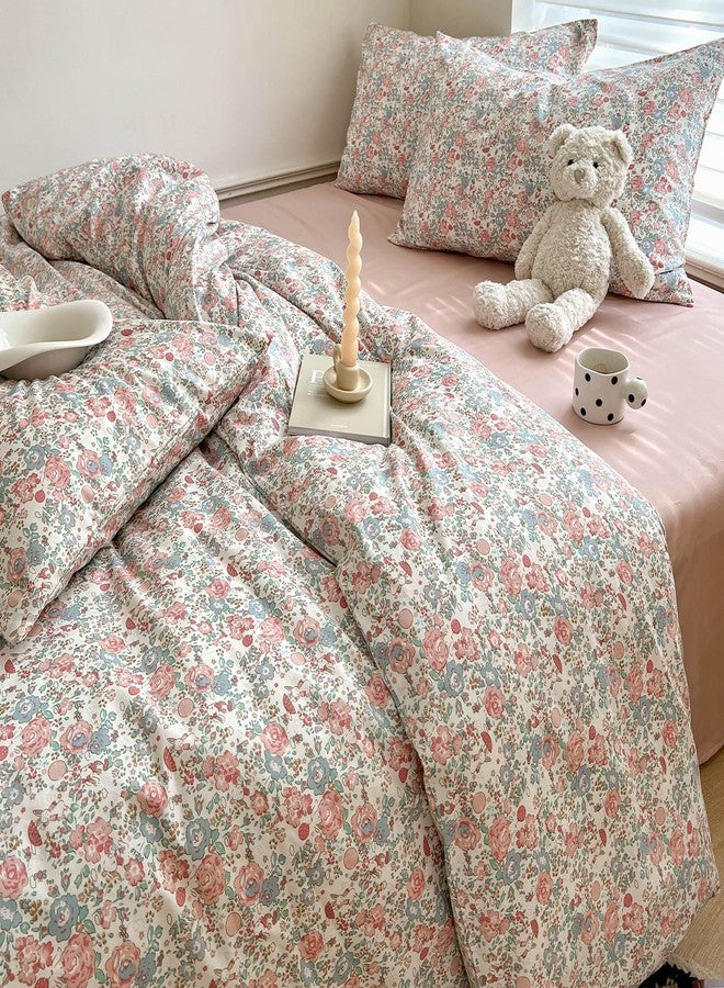 EAVD Boho Floral Comforter Set Twin XL Girls Soft Microfier Chic Shabby Pink Floral Bedding Set with 2 Pillowcases French Style Garden Botanical Comforter for All-Season - Image 5