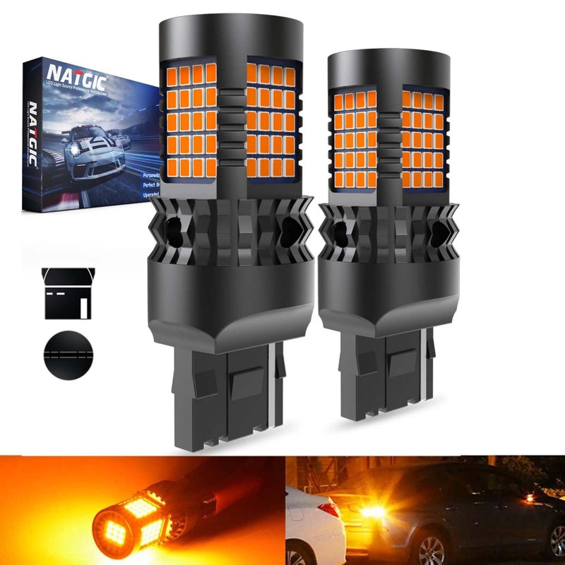 مصابيح LED صفراء NATGIC 7440 T20 خالية من أخطاء Canbus لمؤشر الإشارة W21W مع مقاوم مدمج لا وميض مفرط ولا أخطاء لمصباح الوميض ومصباح المؤشر ومصباح العلامة الجانبية 2000 لومن 21 واط عبوة من 2