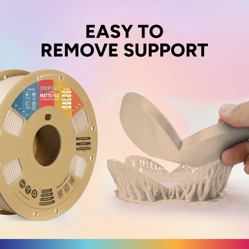 OVERTURE Matte PLA 3D Printer Filament 1.75mm, Matt Surface & Low Warping Filament 1kg Spool (2.2 lbs), Accuracy +/- 0.02 mm, Fit Most FDM Printers (Matte Skin) - Image 4