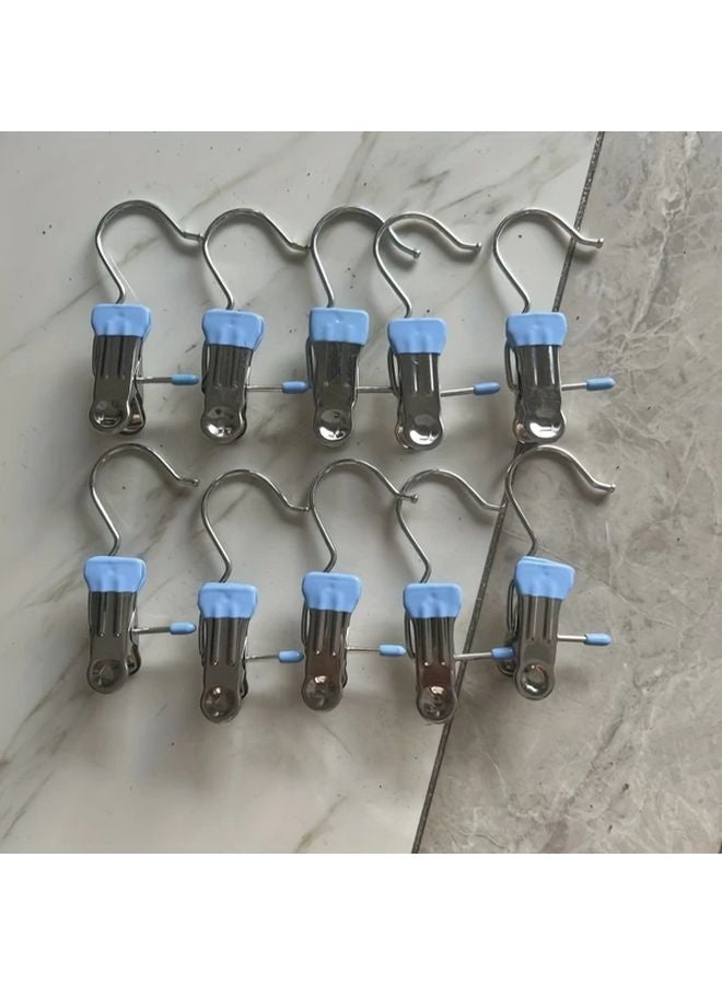 Blue 10 Pack Stainless Steel Rust Resistant Utility Hooks for Home Laundry Closet Organization - Image 1
