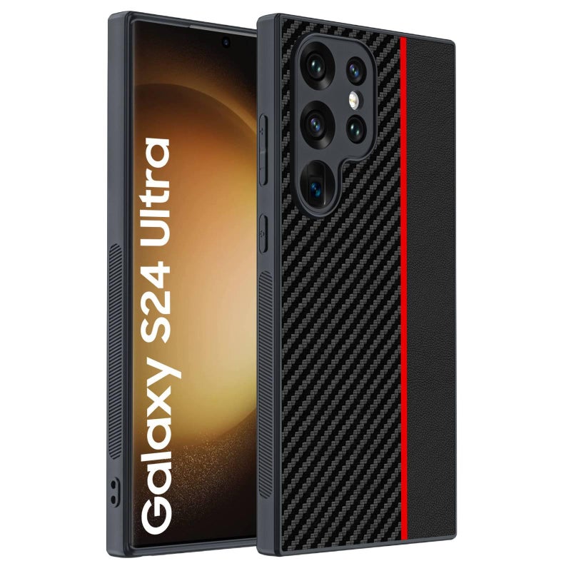 Drop Protection Samsung Galaxy S24 Ultra Scratch Resistant Leather Texture with Carbon Fiber Kevlar Texture and Anti Fingerprint in Red Colour - Image 1