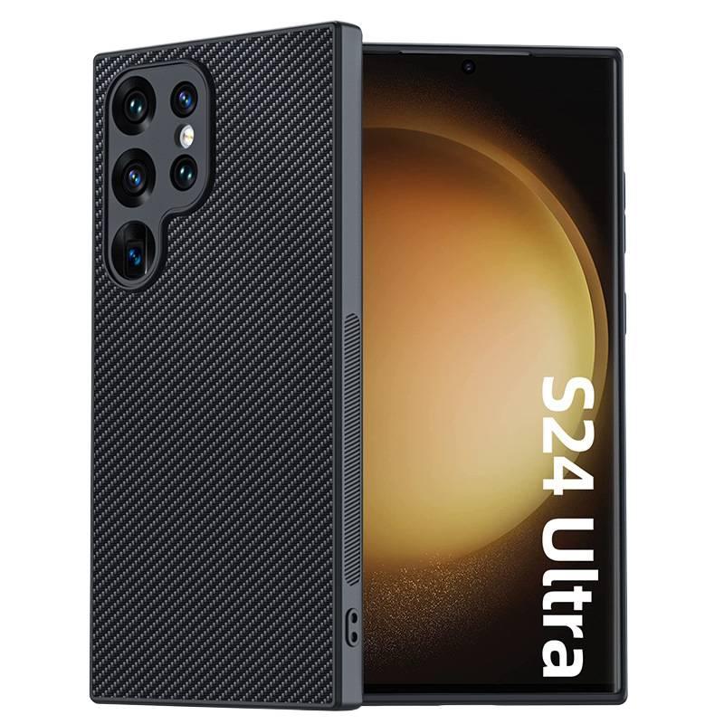 Drop Protection Samsung Galaxy S24 Ultra Scratch Resistant Leather Texture with Carbon Fiber Kevlar Texture and Anti Fingerprint in Red Colour - Image 2