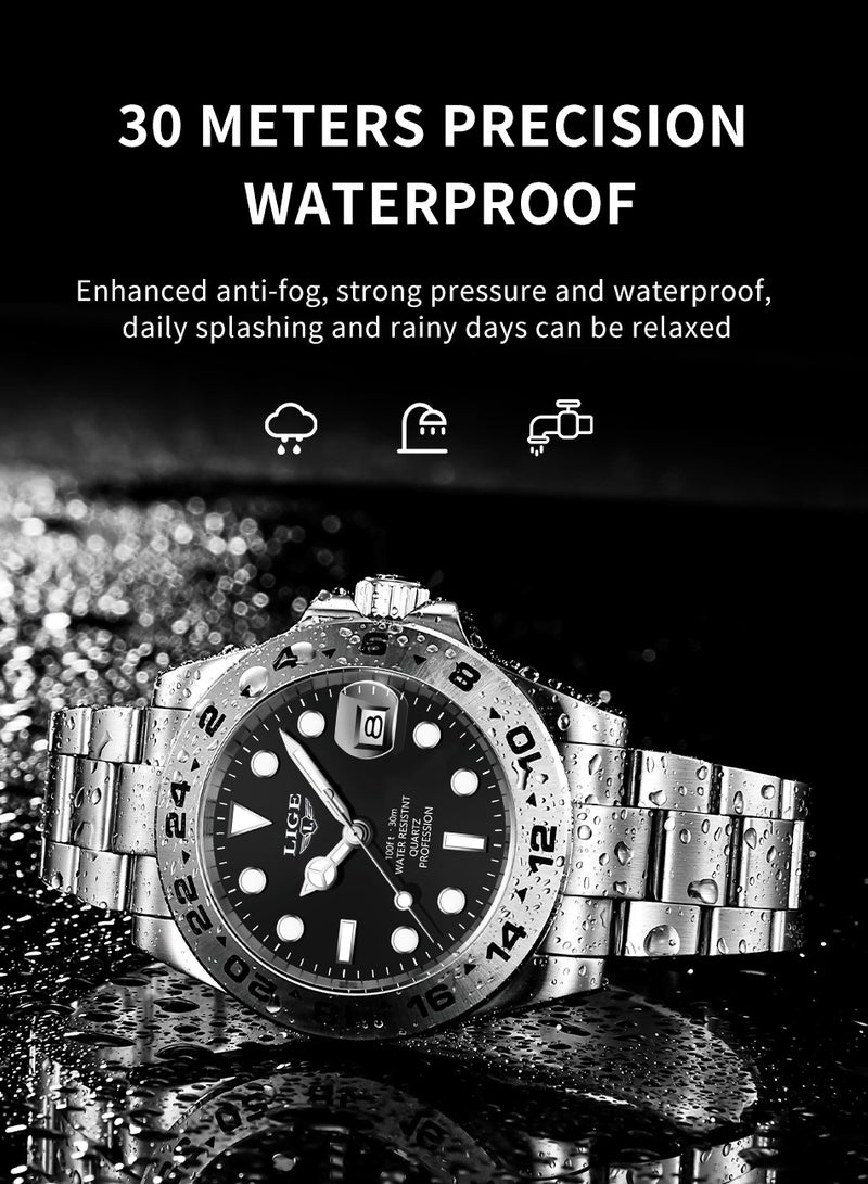 LIGE Men's Metal Strap Date Display Watches Business Classic Waterproof Luxury Wristwatches for Men  - Image 4