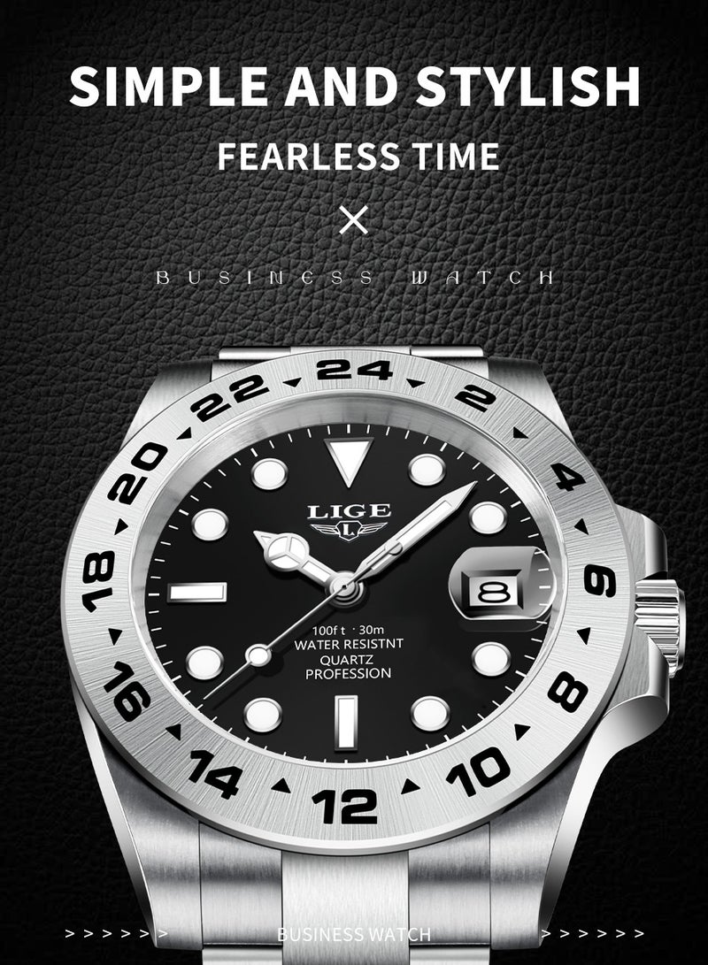 LIGE Men's Metal Strap Date Display Watches Business Classic Waterproof Luxury Wristwatches for Men  - Image 3