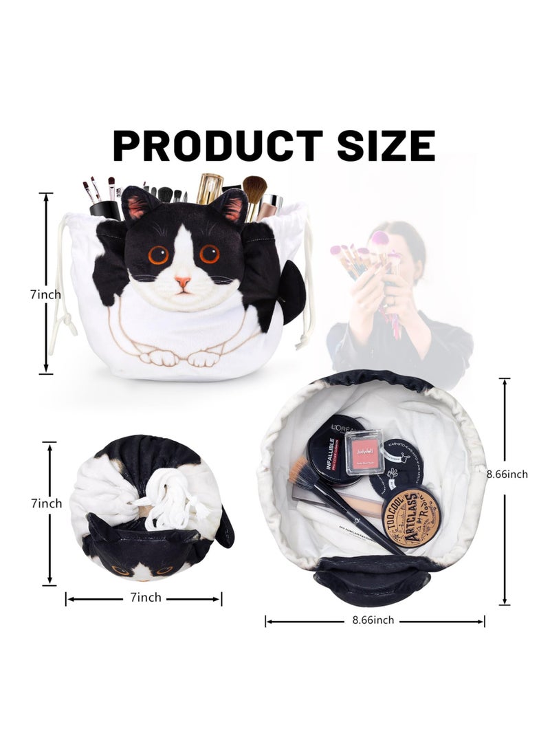 SYOSI Drawstring Makeup Bag, Cat Makeup Bag, Travel Makeup Organizer, Cosmetic Pouch Bag, Cat Gift for Women, Plush Cat Paw Makeup Bag with Drawstring, Lay Flat Makeup Bag Gifts for Cat Lovers - Image 2