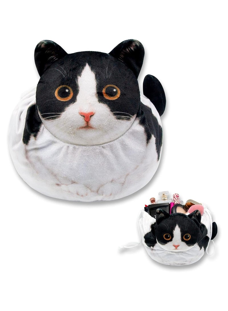 SYOSI Drawstring Makeup Bag, Cat Makeup Bag, Travel Makeup Organizer, Cosmetic Pouch Bag, Cat Gift for Women, Plush Cat Paw Makeup Bag with Drawstring, Lay Flat Makeup Bag Gifts for Cat Lovers - Image 1