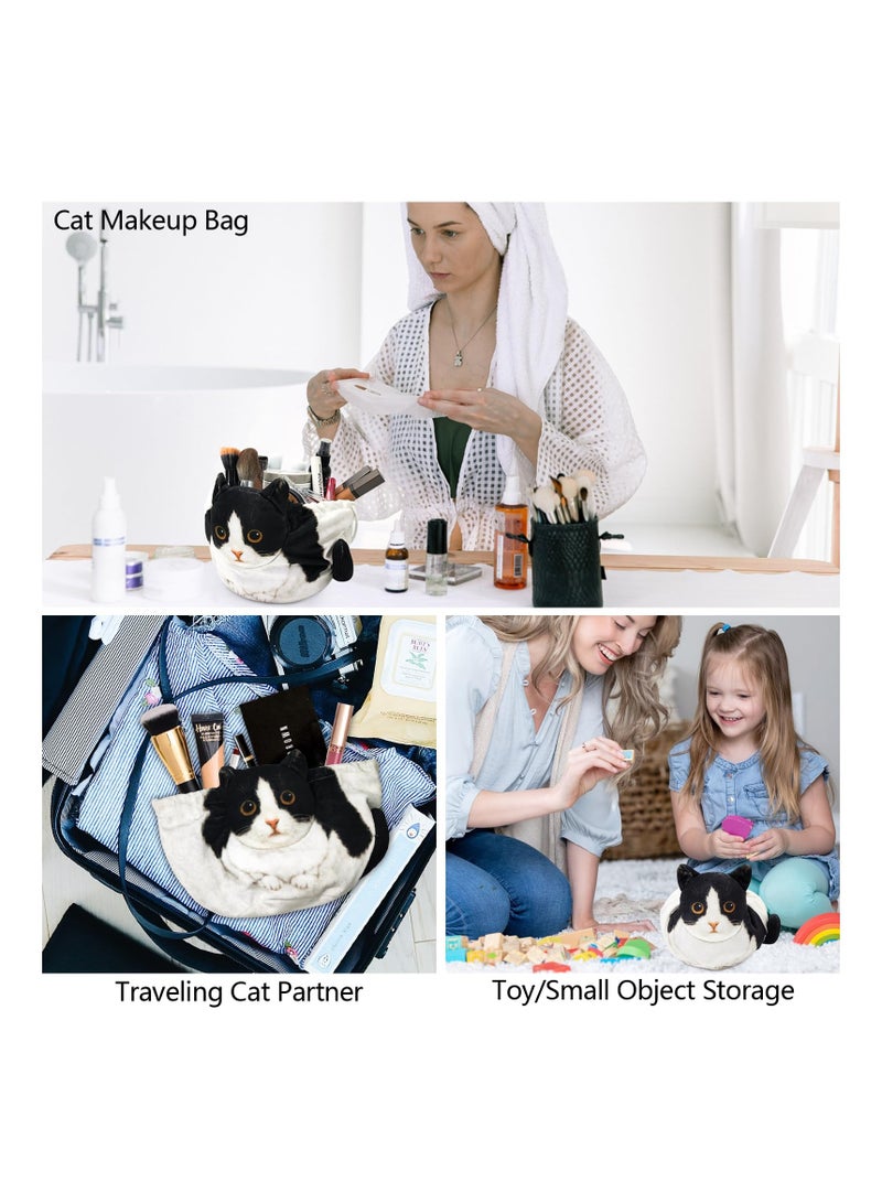 SYOSI Drawstring Makeup Bag, Cat Makeup Bag, Travel Makeup Organizer, Cosmetic Pouch Bag, Cat Gift for Women, Plush Cat Paw Makeup Bag with Drawstring, Lay Flat Makeup Bag Gifts for Cat Lovers - Image 3