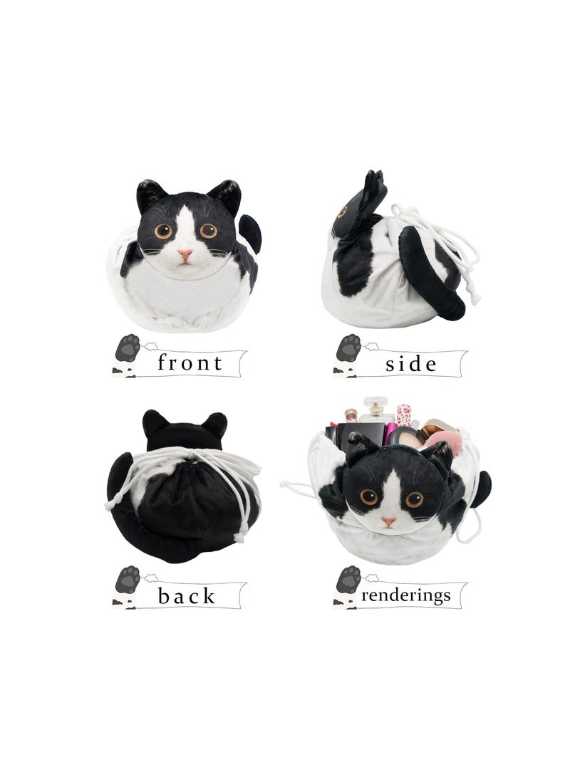 SYOSI Drawstring Makeup Bag, Cat Makeup Bag, Travel Makeup Organizer, Cosmetic Pouch Bag, Cat Gift for Women, Plush Cat Paw Makeup Bag with Drawstring, Lay Flat Makeup Bag Gifts for Cat Lovers - Image 4