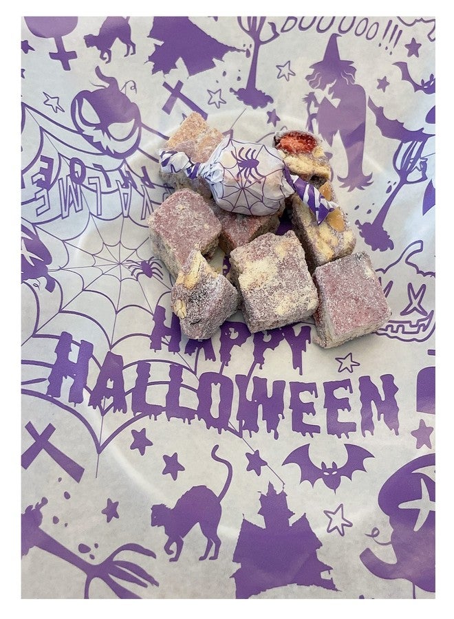 Suiwen 100pcs Halloween Themed Wax Paper Sheet, Food Picnic Paper Printed with Pumpkin, Spider and Spiderweb, Greaseproof,Waterproof Dry Hamburger Liners Wrapping Tissue (Purple) - Image 4