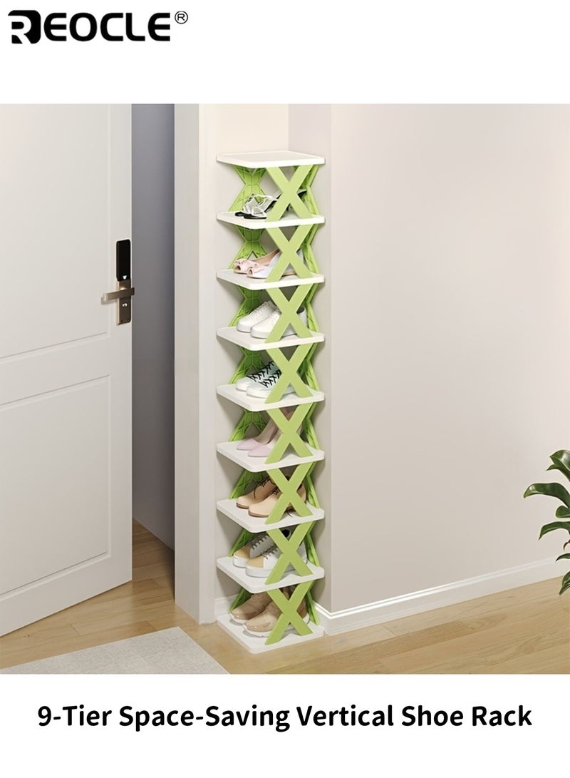 REOCLE 9-Tier Space-Saving Vertical Shoe Rack Stackable Plastic Shoe Organizer Holds 9 Pairs Tool-Free Assembly for Entryway Closet Dormitory Bathroom - Image 1