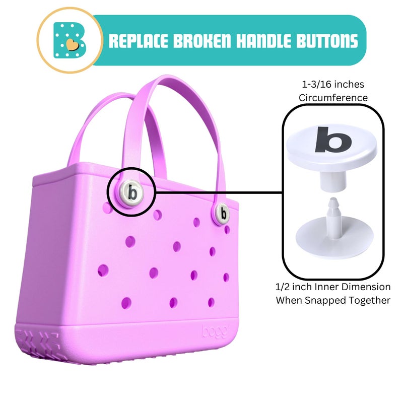 Bag Beans 4-Pack Replacement Buttons with B for Bogg Bag Handle Strap. Compatible with Bogg Bag Beach Tote Handles. Fix Your Bogg Bag Handle Quickly and Easily with Replacement Rivets - Image 2