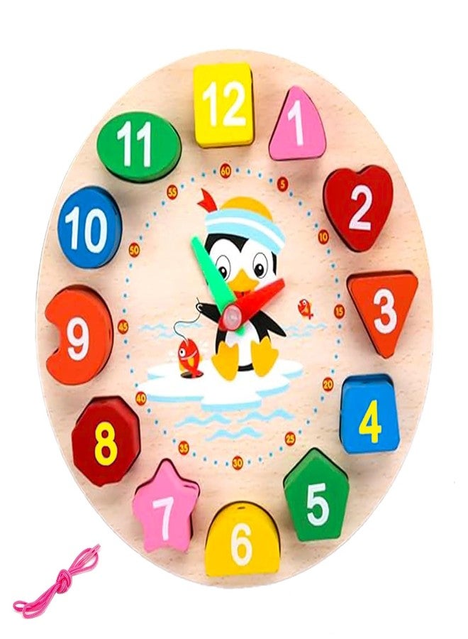 Urbane Chic Wooden Learning Clock with Bead Lace, Educational Digital Analog Numbers, Shapes Toys for Kids - Multicolour - Image 2
