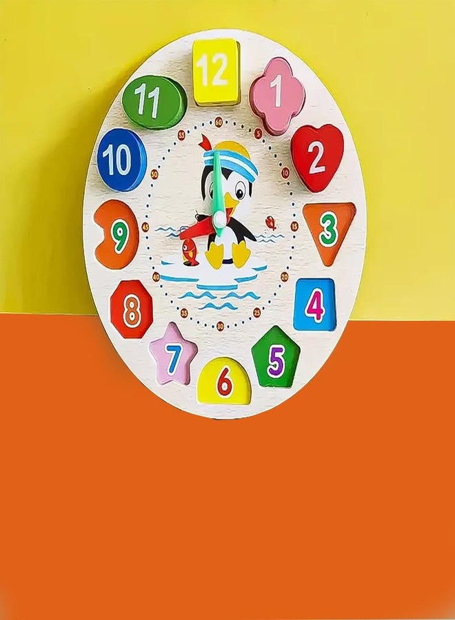 Urbane Chic Wooden Learning Clock with Bead Lace, Educational Digital Analog Numbers, Shapes Toys for Kids - Multicolour - Image 1