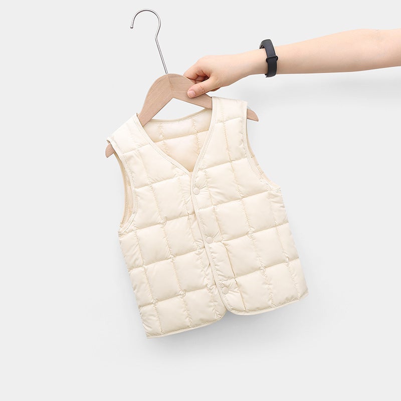 2021 Fall Winter Kids Padded Vest Warm Sleeveless Jacket Beige