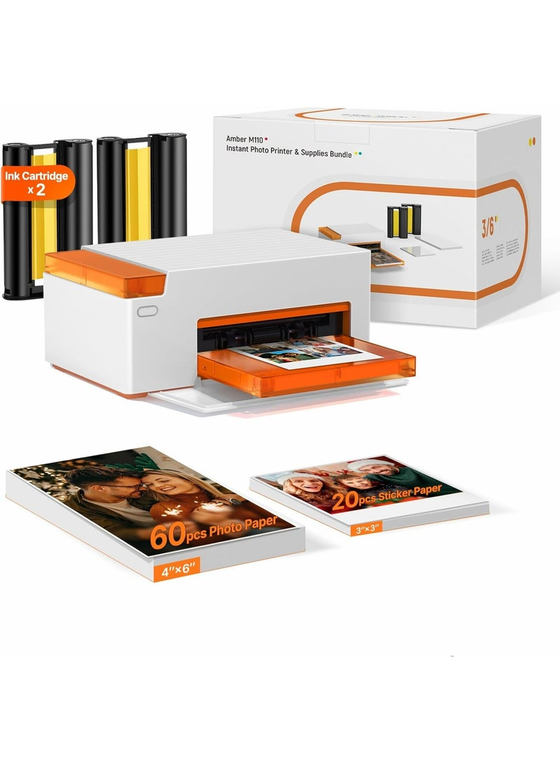 Liene Amber M110 Bluetooth Dual Photo Printer Bundle – 4x6” & 3x3” Instant Dye-Sublimation Printer, Includes 60 Sheets (Photo & Sticker) + Ink Cartridge - Image 1