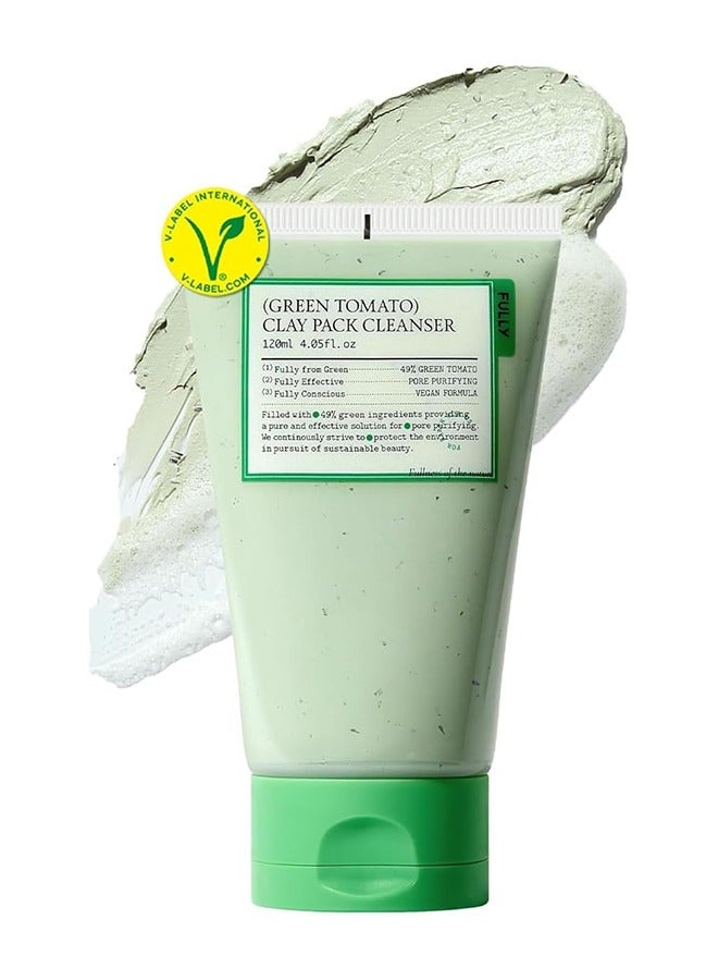 Fully Green Tomato Clay Mask Cleanser, Pore Purifying with 49% Green Tomato Extract, Sebum & Clogged Pore Care, Exfoliation and Fragrance-Free, Vegan & Dermatologically Tested, 120ml - Image 1
