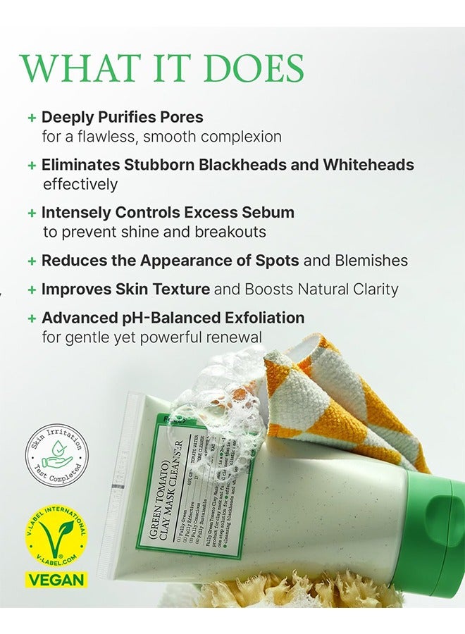 Fully Green Tomato Clay Mask Cleanser, Pore Purifying with 49% Green Tomato Extract, Sebum & Clogged Pore Care, Exfoliation and Fragrance-Free, Vegan & Dermatologically Tested, 120ml - Image 5