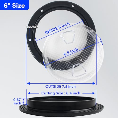 VEITHI 6" Boat Hatch Deck Plate - Marine Access Hatch Round with Detachable Cover for RV Marine Boat Kayaks Yacht - Boat Hatch Cover Circular Non Slip Inspection Hatch with Screws(Black Transparent - Image 2