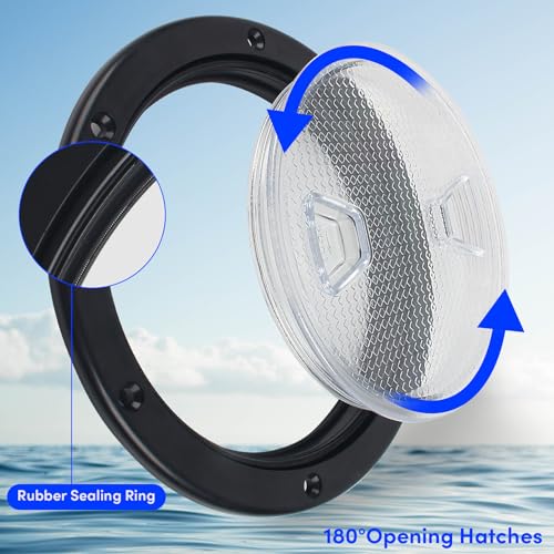 VEITHI 6" Boat Hatch Deck Plate - Marine Access Hatch Round with Detachable Cover for RV Marine Boat Kayaks Yacht - Boat Hatch Cover Circular Non Slip Inspection Hatch with Screws(Black Transparent - Image 5