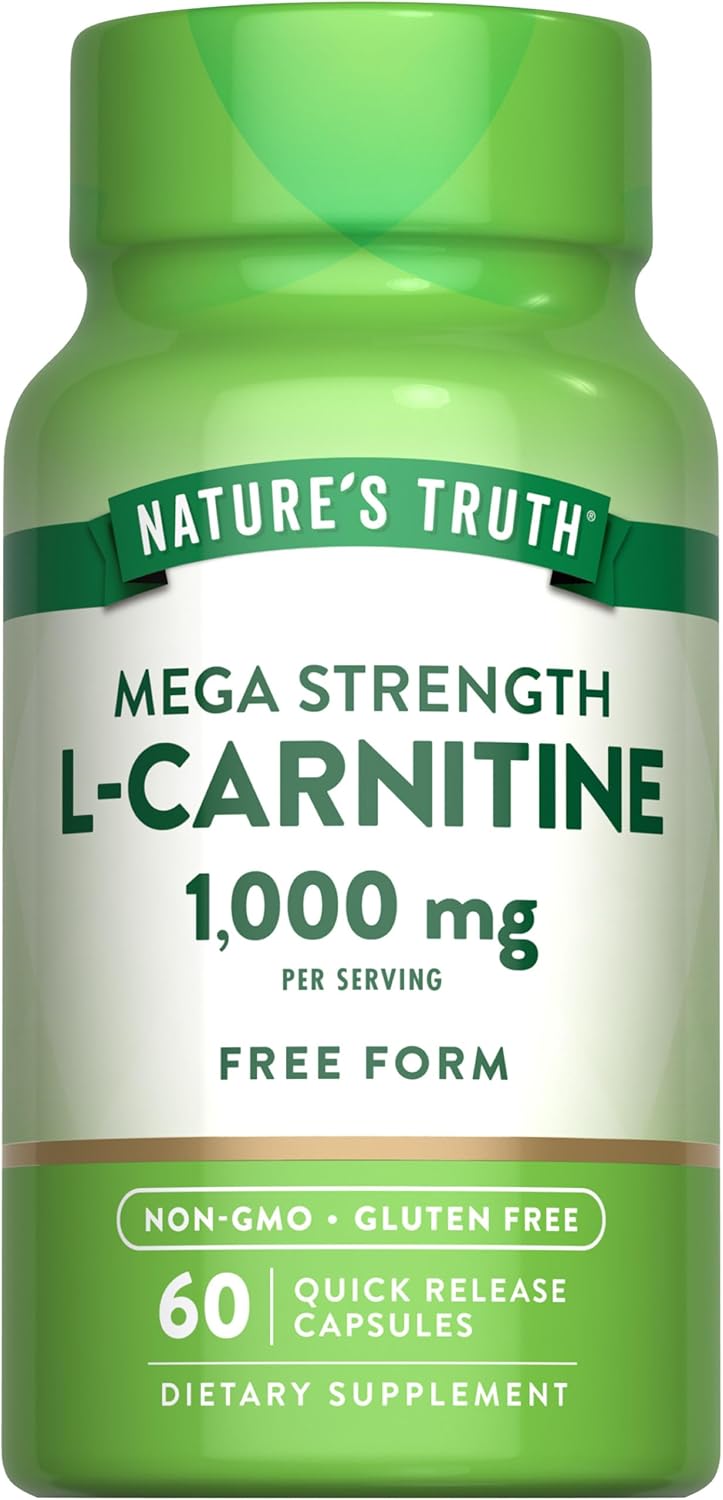 Natures Truth LCarnitine 1000mg  60 Capsules  Mega Strength  Free Form  NonGMO  Gluten Free Supplement - Image 1