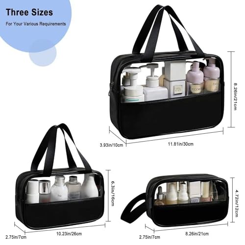 Gowloz Wash Bag Set of 3 – Waterproof Travel Toiletry Bags for Men & Women | Large Capacity Makeup, Shaving & Cosmetic Organizer Pouches with Zipper (Black) - Image 4