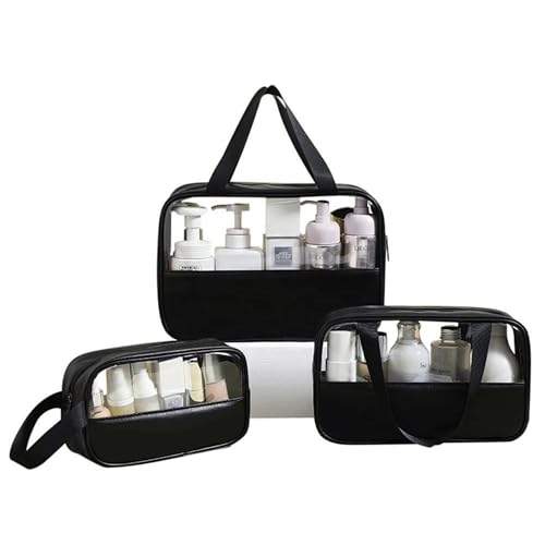 Gowloz Wash Bag Set of 3 – Waterproof Travel Toiletry Bags for Men & Women | Large Capacity Makeup, Shaving & Cosmetic Organizer Pouches with Zipper (Black) - Image 1