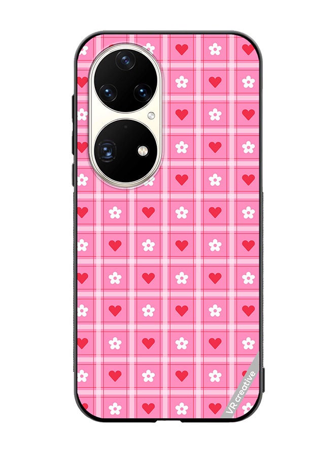 VR CREATIVE Protective Case Cover For Huawei P50 Pro Cute Heart Love Daisy Flower Red Pink Design Multicolour - Image 1