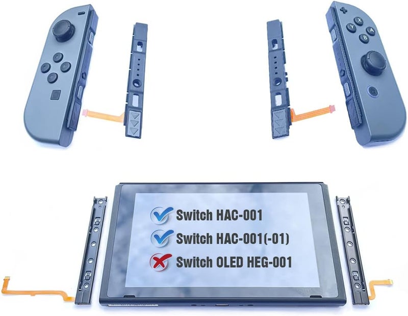 قطعة استبدال لقضيب الانزلاق في أجهزة Nintendo Switch وJoy Con: قضبان معدنية للجانبين الأيسر والأيمن للوحدة الأساسية، بالإضافة إلى شريط انزلاق بلاستيكي لجهاز Joy Con مع مكونات لإصلاح موصل الكابل المرن. - Image 2