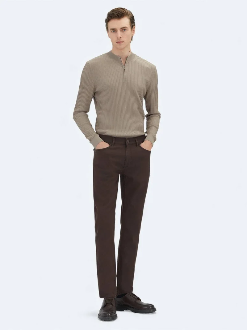 Kip Brown Weaving Regular Fit Casual Cotton Blended Trousers