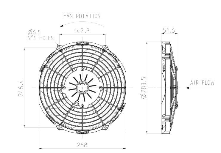SPAL Fan 12x10 Inches Push S-Blade 24 Volt 305MM Diameter - Image 3