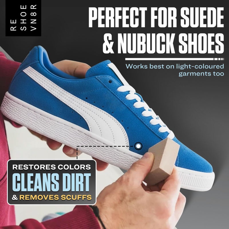 RESHOEVN8R Dry Suede Kit - Sneaker Cleaner & Shoe Care for Light-Colored Nubuck & Suede Shoes - Gently Removes Marks, Spots, & Scuffs - 1 Cleaning Brush & 1 Eraser - Image 2