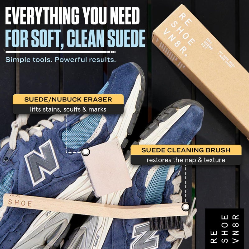 RESHOEVN8R Dry Suede Kit - Sneaker Cleaner & Shoe Care for Light-Colored Nubuck & Suede Shoes - Gently Removes Marks, Spots, & Scuffs - 1 Cleaning Brush & 1 Eraser - Image 4