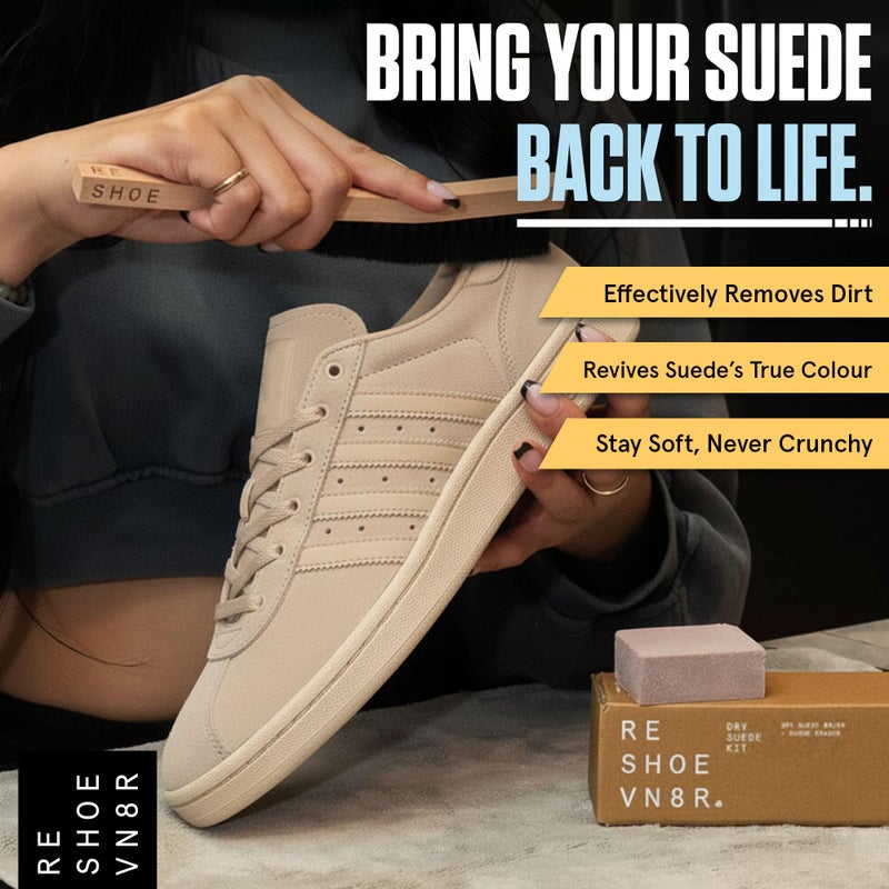 RESHOEVN8R Dry Suede Kit - Sneaker Cleaner & Shoe Care for Light-Colored Nubuck & Suede Shoes - Gently Removes Marks, Spots, & Scuffs - 1 Cleaning Brush & 1 Eraser - Image 5