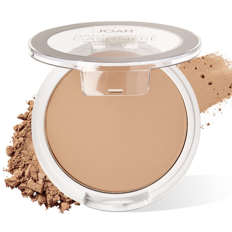 JOAH Perfect Complexion Cashmere Powder Foundation, Medium Face Coverage, Matte Finish, Korean Makeup, Compact Design For Oily & All Skin Types, 16 Hour Wear, Light with Warm Undertones - Image 1