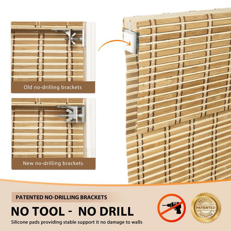 LazBlinds No Tools No Drill Cordless Bamboo Roman Shades, Light Filtering Window Treatment, Roll Up Bamboo Blinds for Windows 27'' W x 64'' H, Natural 306 - Image 3
