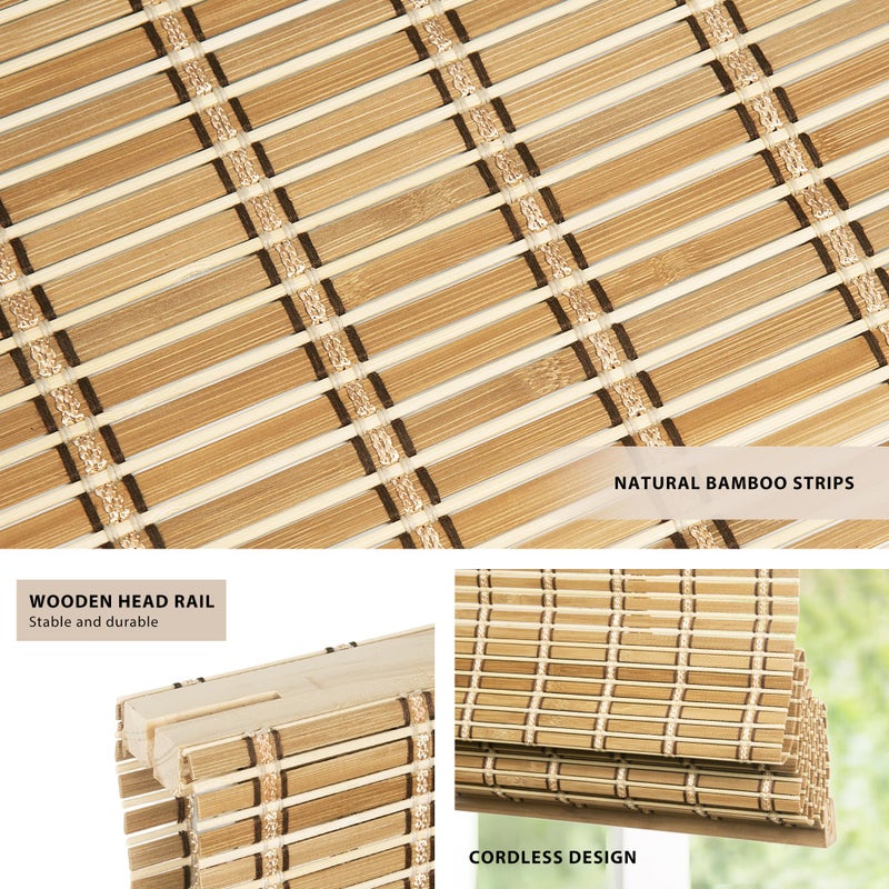 LazBlinds No Tools No Drill Cordless Bamboo Roman Shades, Light Filtering Window Treatment, Roll Up Bamboo Blinds for Windows 27'' W x 64'' H, Natural 306 - Image 2